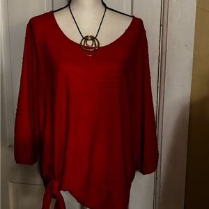 New Directions Red Women's Blouse with Tie Detail